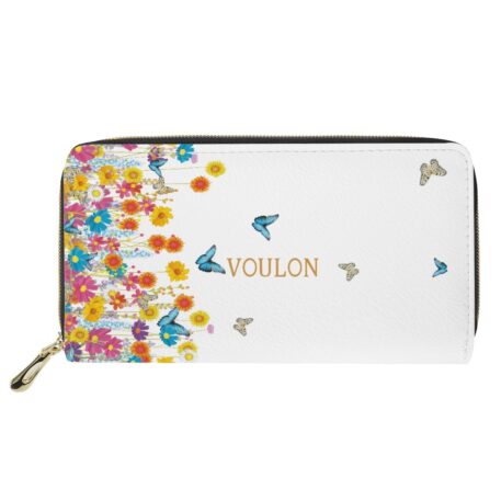 VOULON Purse Flowers with Butterflies Zip Around Wallet for Women, Bi fold Clutch Bag Long Travel Purse Card Holder Organizer